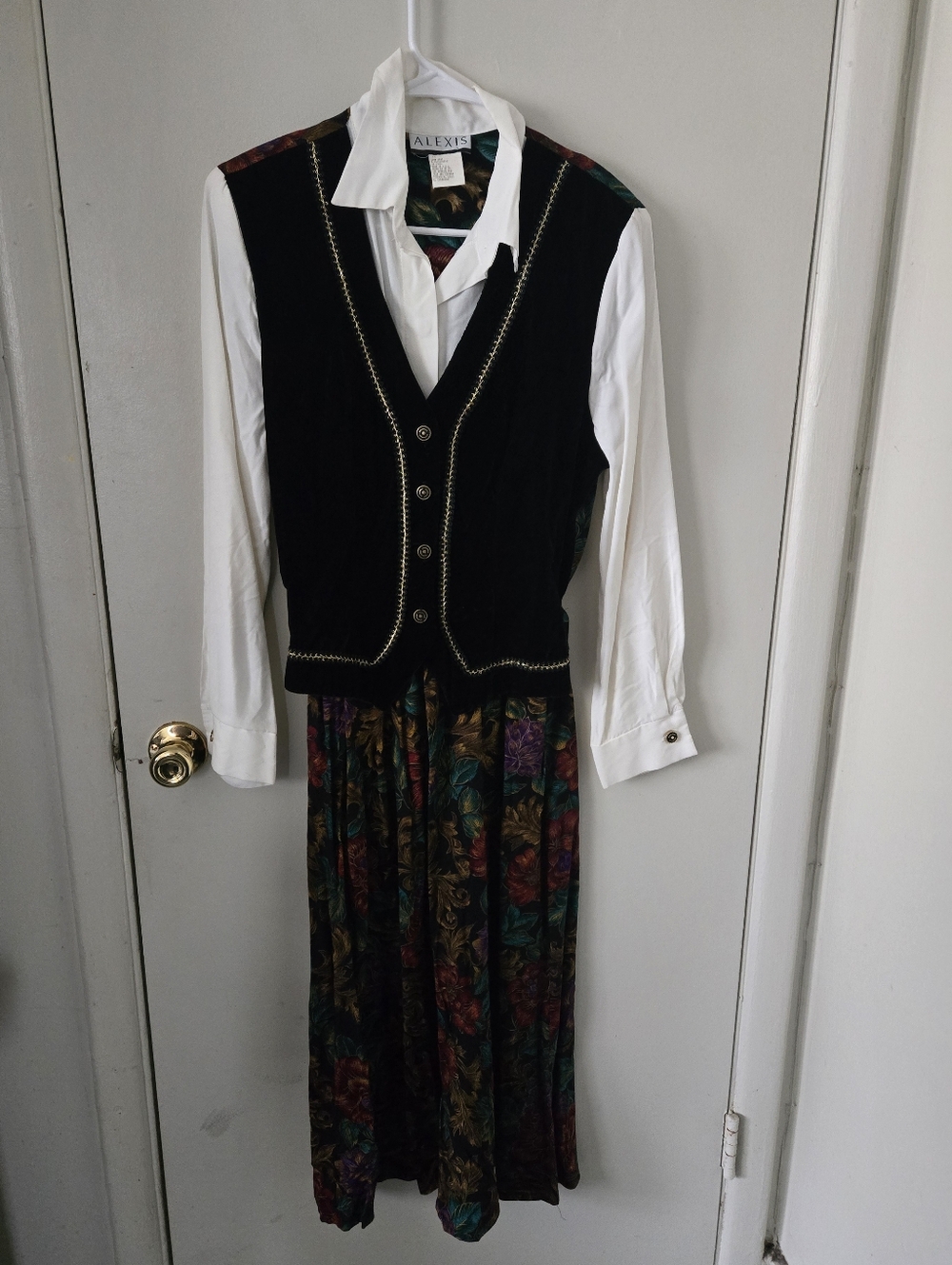 Vintage Alexis Velvet Button Vest Paisley Dress